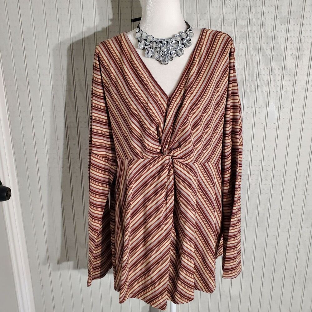 SUZANNE BETRO BLOUSE BROWN LONG SLEEVE POLY/SPANDEX SIZE 4X